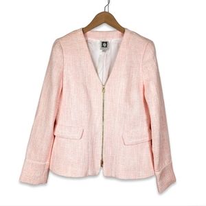 Anne Klein Twill Tweed Zip Blazer Suit Jacket Coral White Sparkle Flap Pocket 8